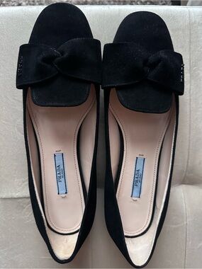 Prada Black Suede Bow Loafers